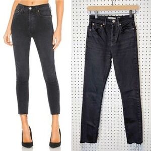 RE/DONE | Originals High Rise Ankle Crop Black Denim Jeans Raw‎ Hem Size 23